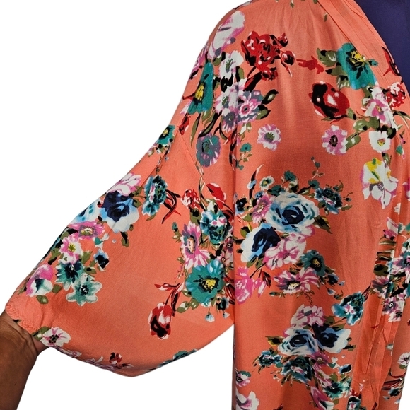 PinkBlush Coral Floral Rayon Kimono Robe Cover-Up Size Medium Women's - Picture 4 of 10